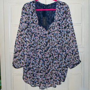 Tommy Hilfiger Plus Size Floral-Print Pintucked Long Sleeve Blouse 3X NWT